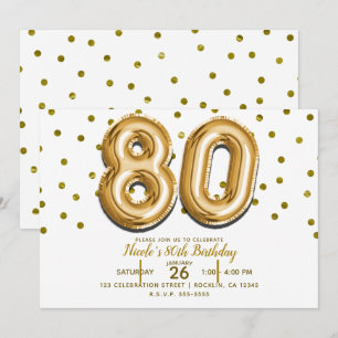 Invitation 80 Ballons Dorés et Confettis Fête d'anniversaire