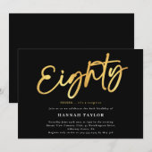 Invitation 80 Elégant Black Gold 80e anniversaire (Devant / Derrière)
