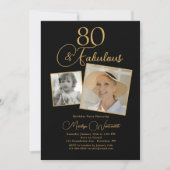 Invitation 80 et Fabuleux 80e Anniversaire Or Script 2 Photo (Devant)