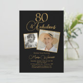Invitation 80 et Fabuleux 80e Anniversaire Or Script 2 Photo (Debout devant)