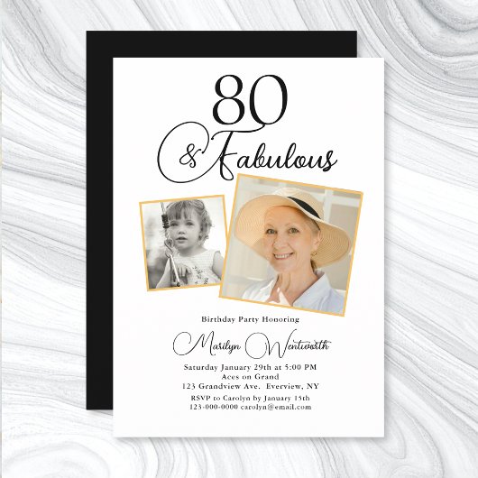 Invitation 80 et Fabuleux 80e Anniversaire Photo Noir Script