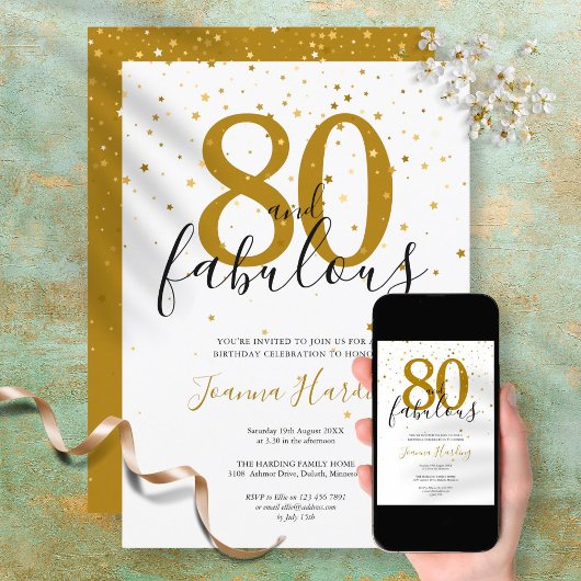 Invitation 80 et fabuleux Elegant Gold et Noir Anniversaire