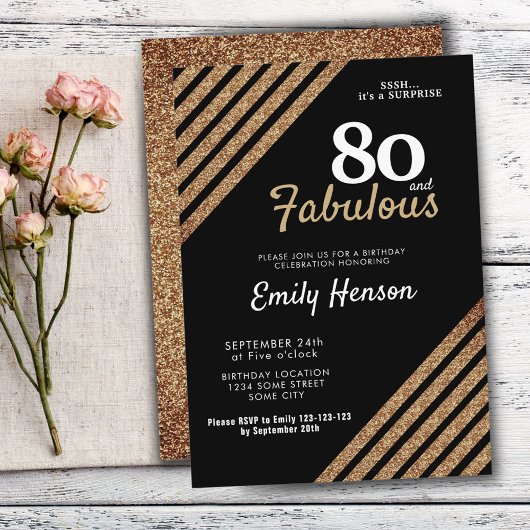 Invitation 80 et fabuleux Elegant Gold Parties scintillant 80