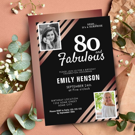 Invitation 80 et Fabulous Gold Rose 2 Photo Anniversaire