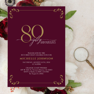 Invitation 80 & Fabuleux Burgundy Blanc & Or Anniversaire