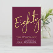 Invitation 80 | Gold Burgundy Red 80th Birthday Party (Debout devant)