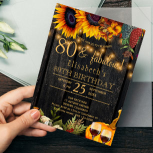 Invitation 80 merveilleuses années récolte rustique automne a