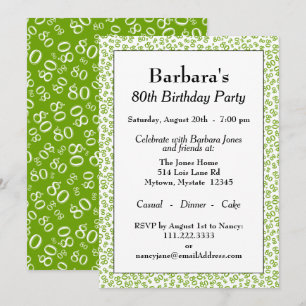 Invitation 80 Motif de nombre aléatoire Vert/Blanc 80ème