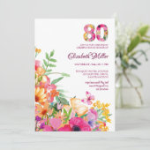 Invitation 80 Years Flowers Butterflies 80th Birthday (Debout devant)
