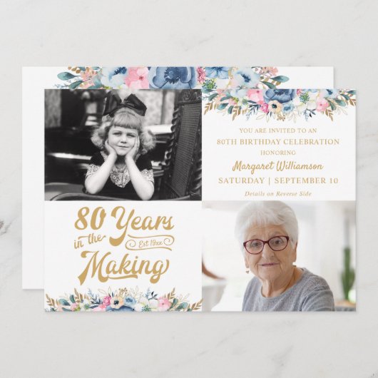 Invitation 80e année ou toute année d'anniversaire dans la pr (Devant / Derrière)