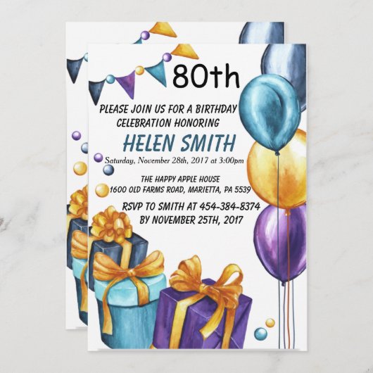 Invitation 80e anniversaire (Devant / Derrière)