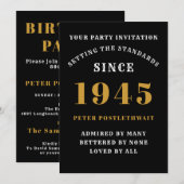 Invitation 80e anniversaire 1945 Black Gold Personnalisé Pour (Devant / Derrière)