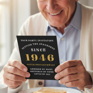 Invitation 80e anniversaire 1946 Black Gold personnalisé pour
