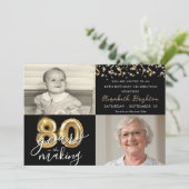 Invitation 80e anniversaire 2 photos Black Gold Ballons Scrip (Debout devant)