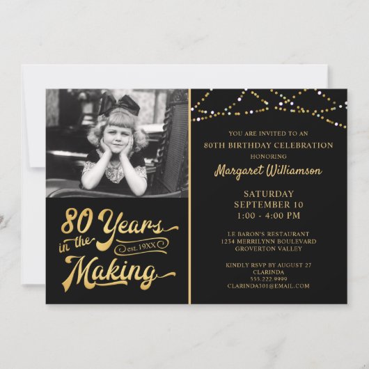 Invitation 80e anniversaire 80 ans dans la fabrication Black  (Devant)