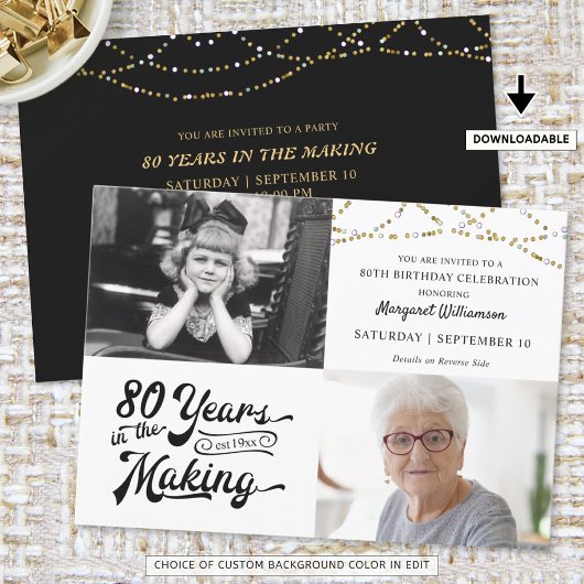Invitation 80e anniversaire Alors & maintenant Photos String