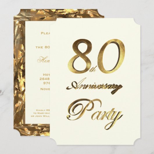 Invitation 80e anniversaire Anniversaire Or ivoire Élégant (Devant / Derrière)