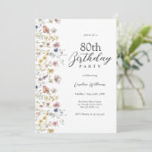 Invitation 80e anniversaire Aquarelle Fleur sauvage Floral (Debout devant)