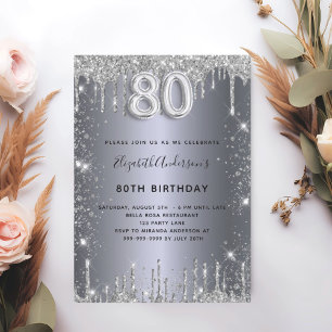 Invitation 80e anniversaire argent métal parties scintillant