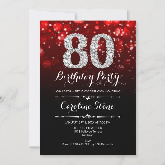 Invitation 80e anniversaire - Argent noir rouge (Devant)