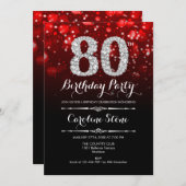 Invitation 80e anniversaire - Argent noir rouge (Devant / Derrière)