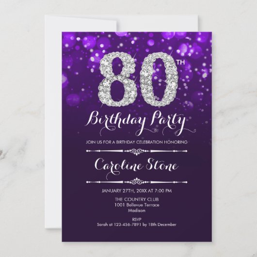 Invitation 80e anniversaire - Argent violet (Devant)