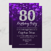 Invitation 80e anniversaire - Argent violet (Devant / Derrière)
