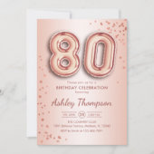 Invitation 80e anniversaire - Ballons d'or Rose (Devant)
