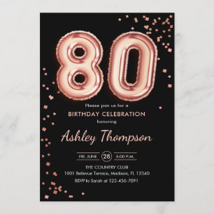 Invitation 80e anniversaire - Ballons d'or Rose Noir