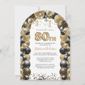 Invitation 80e Anniversaire Balloon Gold Black Sparkle (Devant)