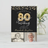 Invitation 80e anniversaire Black Gold 2 Photos Ballons (Debout devant)
