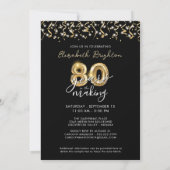 Invitation 80e anniversaire Black Gold 2 Photos Ballons (Dos)