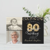 Invitation 80e anniversaire Black Gold Ballons 2 Photos (Debout devant)