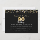 Invitation 80e anniversaire Black Gold Ballons 2 Photos (Dos)