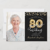 Invitation 80e anniversaire Black Gold Ballons One photo (Devant)