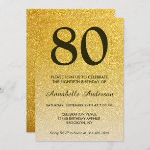 Invitation 80e anniversaire Black Gold Parties scintillant Sp