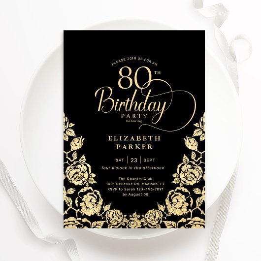 Invitation 80e anniversaire Black Gold Roses