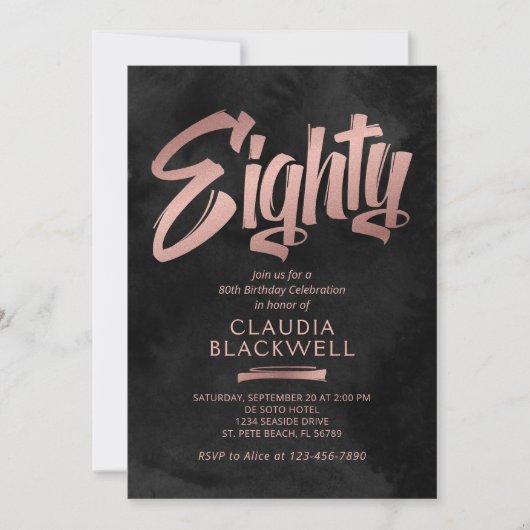 Invitation 80e anniversaire Black Rose Gold (Devant)