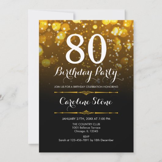 Invitation 80e anniversaire - Black White Gold (Devant)