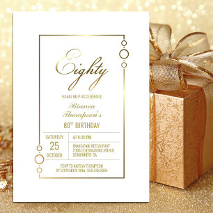 Invitation 80e anniversaire Blanc avec Gold Frame Party