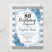 Invitation 80e anniversaire - Bleu Silver White Stripes (Devant)