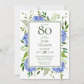 Invitation 80e anniversaire Blue Hydrangeas (Devant)
