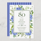 Invitation 80e anniversaire Blue Hydrangeas (Devant / Derrière)