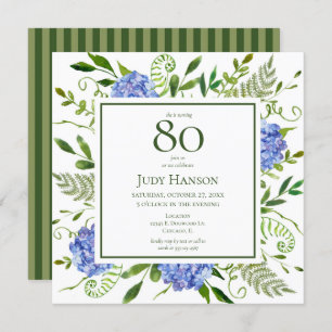 Invitation 80e anniversaire Blue Hydrangeas