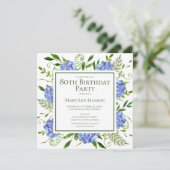 Invitation 80e anniversaire Blue Hydrangeas Floral Aquarelle (Debout devant)