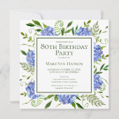 Invitation 80e anniversaire Blue Hydrangeas Floral Aquarelle (Devant)