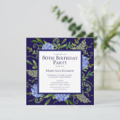Invitation 80e anniversaire Blue Hydrangeas Floral Aquarelle (Debout devant)