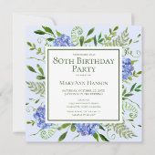 Invitation 80e anniversaire Blue Hydrangeas Floral Aquarelle (Devant)