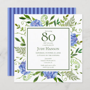 Invitation 80e anniversaire Blue Hydrangeas Surprise Party