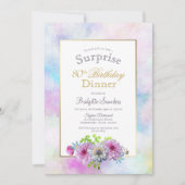 Invitation 80e anniversaire Blue rose Floral Surprise Dîner (Devant)